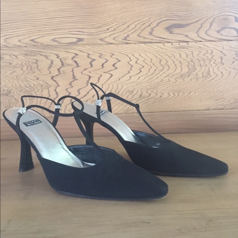 EUC STUART WEITZMAN black heels with rhinestones in original box size 7.5 - Picture 1 of 5
